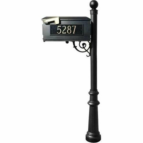 Lewiston Mailbox Post System with Fluted Base & Ball Finial & 3 Cast Plates Black LMC-804-BL